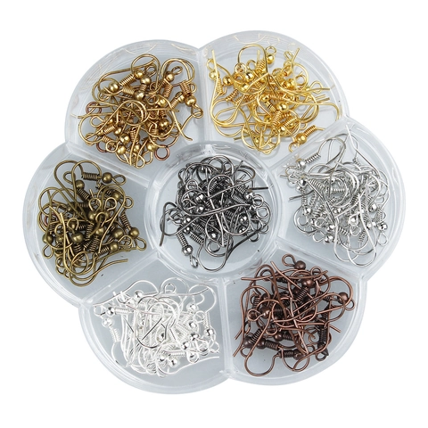 Kit de Ganchos para Pendientes de Hierro para DIY Bisutería Hallazgos de Pendientes de Anzuelo Colores Mixtos Con Caja