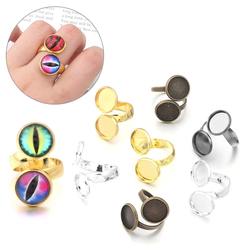 Kupfer Doppel-Tablett Verstellbare Ringbasis DIY Schmuck Zubehör Zeit Edelstein Basis Gold Silber Gunmetal Antik Bronze