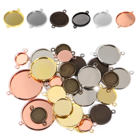 Iron Round Bezel Tray Pendant Connectors Double Loop For DIY Jewelry Making Necklaces Bracelets Handmade Findings Accessory