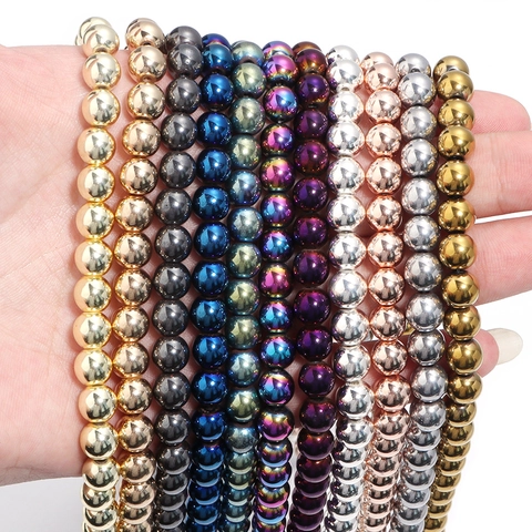 Hematite Loose Round Beads Electroplated Metallic Smooth Spacer Beads For DIY Jewelry Making Necklaces Bracelets Findings