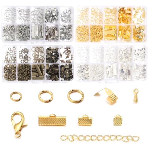 Kit de Accesorios para Joyería DIY Argollas Abiertas Cierres de Langosta Terminales de Cinta Cadena Extensión Pulsera