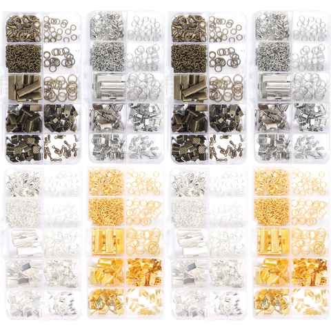 Kit de Accesorios para Joyería DIY Argollas Abiertas Cierres de Langosta Terminales de Cinta Cadena Extensión Pulsera