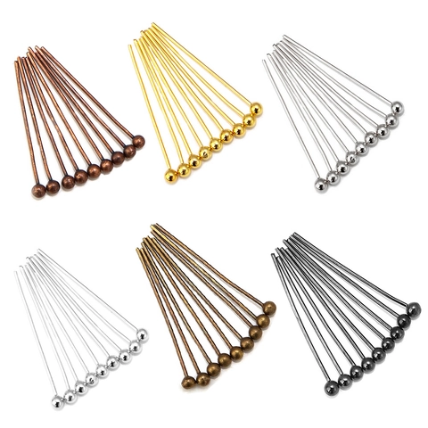 Copper Ball Head Pins For DIY Jewelry Making Gold Silver Plated Metal Pins Connector For Earring Necklace Craft Findings