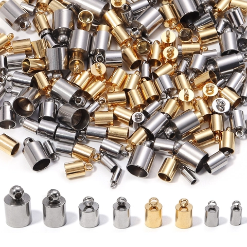Stainless Steel Tassel Cap Cylinder Cord End Crimp Beads For Jewelry Making DIY Rope Connector Gold Steel Color Connector