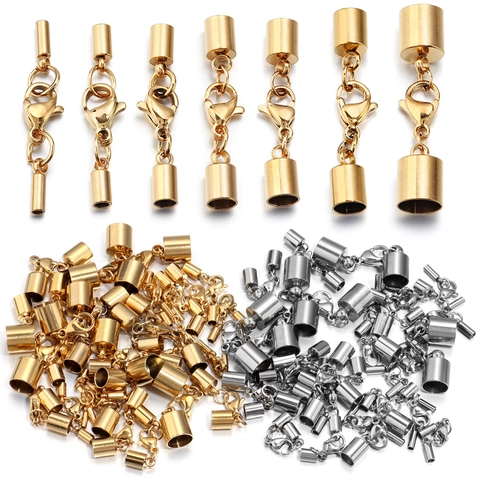 Stainless Steel Lobster Clasp Cord End Caps Set For DIY Bracelet Necklace Connector Jewelry Findings Accessories