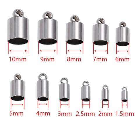 Stainless Steel Tassel Cap Cylinder Cord End Crimp Beads For Jewelry Making DIY Rope Connector Gold Steel Color Connector