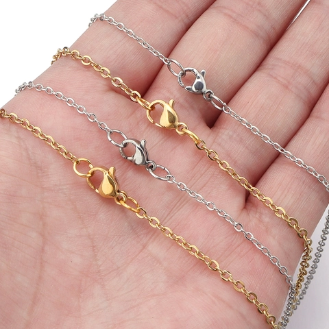 Stainless Steel Flat Cable Chain Necklace For Women Men DIY Jewelry Making Accessory Gold Rose Gold Black Silver Link Chain