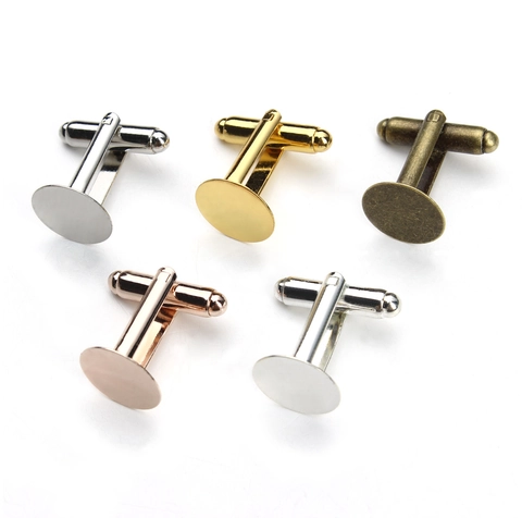 DIY Copper French Cufflink Base Blank Trays Circular Pad T-Bar Back For Men Shirt Handmade Jewelry Making Finding Parts