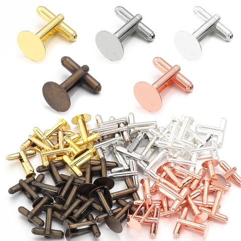 DIY Copper French Cufflink Base Blank Trays Circular Pad T-Bar Back For Men Shirt Handmade Jewelry Making Finding Parts