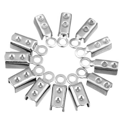 Stainless Steel Leather Cord Crimp Ends Fold Over String Ribbon Clamp Connectors For DIY Jewelry Making Findings Steel Color