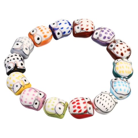 Hand Painted Ceramic Owl Beads For DIY Jewelry Making Cartoon Animal Loose Beads Polka Dot Glazed Beads For Bracelets Necklaces