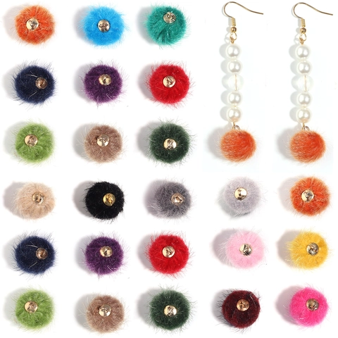 Nertsimitatie Pompon Hangers Met Gouden Legering Lus Voor DIY Sieraden Maken Accessoires Veelkleurig Zachte Ronde Charms