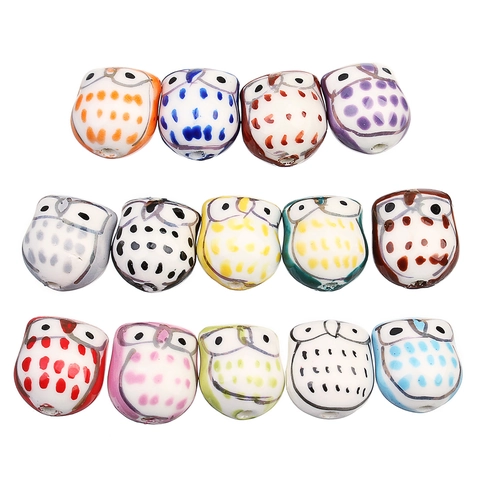 Hand Painted Ceramic Owl Beads For DIY Jewelry Making Cartoon Animal Loose Beads Polka Dot Glazed Beads For Bracelets Necklaces