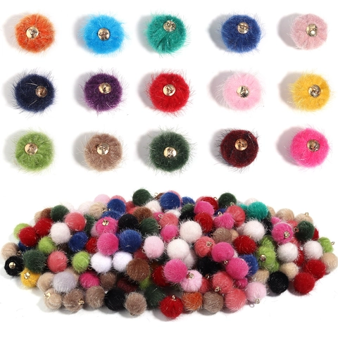 Nertsimitatie Pompon Hangers Met Gouden Legering Lus Voor DIY Sieraden Maken Accessoires Veelkleurig Zachte Ronde Charms
