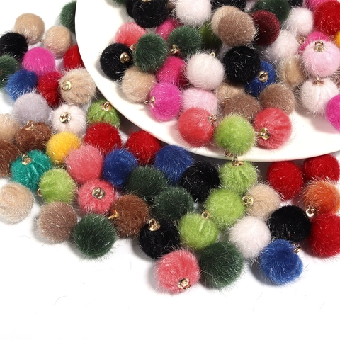 Faux Horsehair Pom Pom Charms With Alloy Loop Round Soft Fluffy Plush Ball Pendants For DIY Jewelry Making Findings Accessories