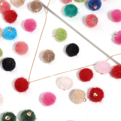Polyester Metal Faux Fur Pompom Charms For DIY Jewelry Making Leopard Print Plush Beads Pendant Accessories For Women