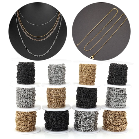 Chaîne à Maillons en Acier Inoxydable pour Création de Bijoux DIY Couleurs Or Argent Noir Résistant au Ternissement Accessoire