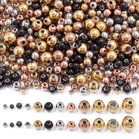Perles En Vrac Rondes En Acier Inoxydable Perles Intercalaires Électroplaquées Avec Trou Droit Pour La Fabrication De Bracelets Et Colliers DIY Accessoires