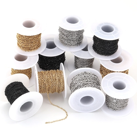Chaîne à Maillons en Acier Inoxydable pour Création de Bijoux DIY Couleurs Or Argent Noir Résistant au Ternissement Accessoire