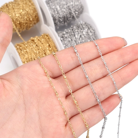 Stainless Steel Satellite Beaded Chain Ball Station Chain For DIY Necklace Bracelet Making Gold Steel Jewelry Finding