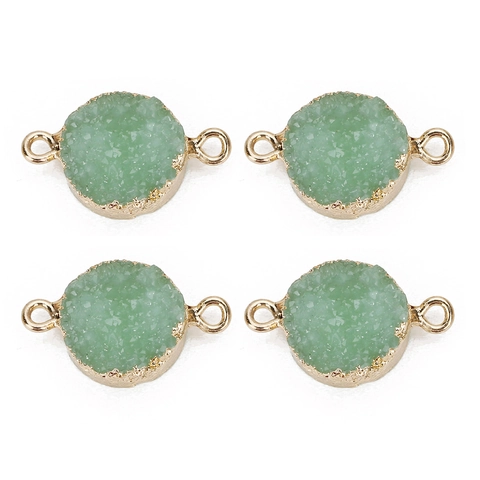Resin Druzy Charms Alloy Geometric Pendants Double Loop Connector DIY Jewelry Making Bracelet Accessories Gold Plated Stone