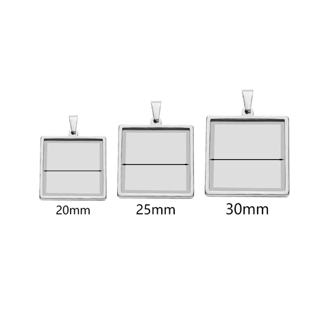 Stainless Steel Square Rectangular Pendant Trays DIY Jewelry Making Supplies Cabochon Bezel Settings Blank Pendant Bases