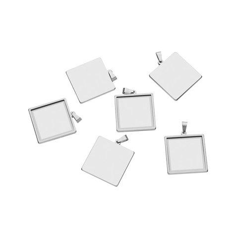 Stainless Steel Square Rectangular Pendant Trays DIY Jewelry Making Supplies Cabochon Bezel Settings Blank Pendant Bases