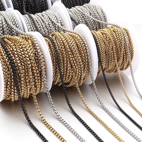 Stainless Steel 304 Box Chain Necklace DIY Jewelry Making Findings Unfinished Link Chain Electroplated Gold Steel Color Black