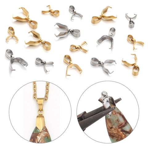 Stainless Steel Pinch Bails Pendant Clasp For Necklace Connector DIY Jewelry Findings Gold Silver Plated Jewelry Making Accessory
