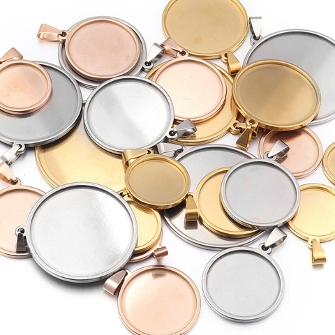 Stainless Steel Bezel Pendant Base Trays Double Layer Cabochon Setting Round Oval DIY Necklace Pendant Findings For Jewelry Making
