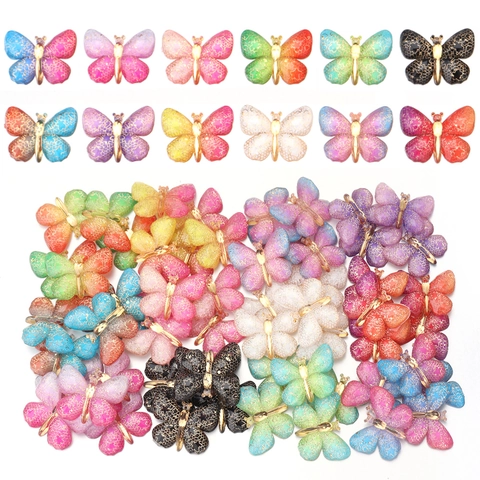 Acrylic Butterfly Beads For Jewelry Making 3D Gradient Color Butterfly Patch Accessories For DIY Earrings Necklaces