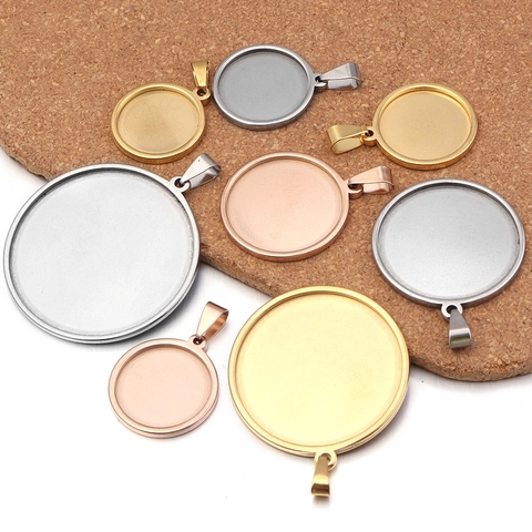 Round Stainless Steel Bezel Pendant Trays For DIY Jewelry Making Gold Rose Gold Steel Color Time Gem Cabochon Settings