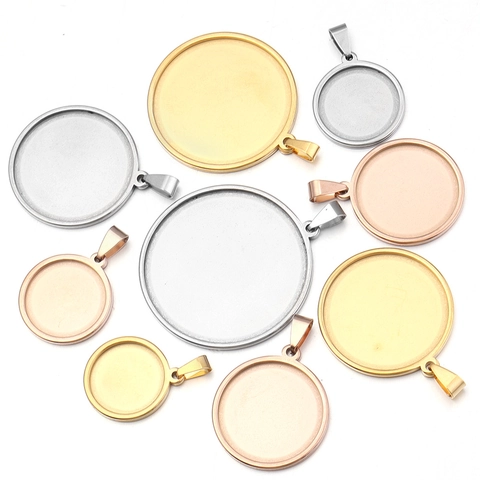 Stainless Steel Bezel Pendant Base Trays Double Layer Cabochon Setting Round Oval DIY Necklace Pendant Findings For Jewelry Making