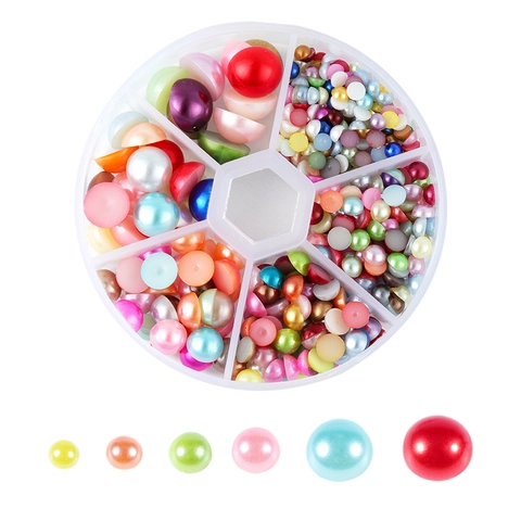 Minimaliste Plastique Résine Perle Artificielle Cabochons à Dos Plat Demi Rond Ensemble Boîte Perles Tailles Assorties Perles Pour DIY Artisanat Bijoux Décoration Accessoires