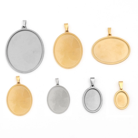 Vassoio per Ciondolo con Castone Ovale in Acciaio Inossidabile per Creazione di Gioielli Fai-da-te Oro Argento Base per Cabochon