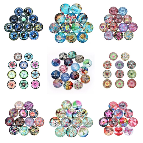 Vintage Round Tree Of Life Glass Cabochons Mandala Flower Printed Flatback Cabochons For DIY Jewelry Making Accessories