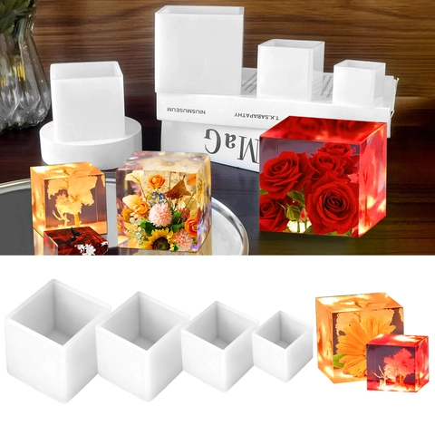 Molde de Silicona para Resina de Cubo Cuadrado DIY para Muestras de Flores Molde de Pegamento de Goteo de Cristal Hecho a Mano Suministros de Artesanía