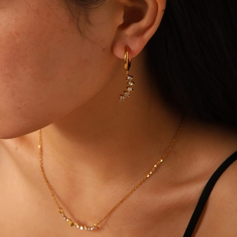 Stainless Steel Butterfly Pendant Necklace Moon Linear Hoop Earrings Jewelry Set Gold Rhinestone For Women Ins Style