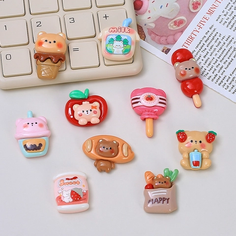 Süße Harz Bär Essen Trinken Miniatur DIY Zubehör Cartoon Tier Flatback Cabochons Für Handyhülle Haarnadel Dekoration Creme Kleber Basteln