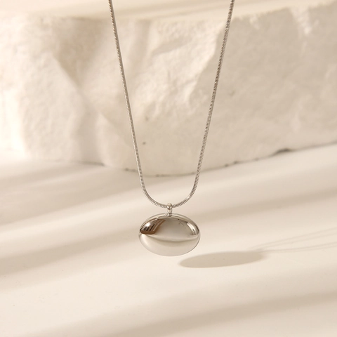 Minimalist Stainless Steel Bean Pendant Necklace And Stud Earrings Set Mirror Polishing Silver Jewelry For Women Fashion Daily Wear Jewelry Set