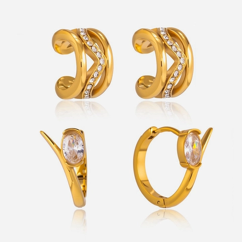 Stainless Steel Rhinestone Earrings Light Luxury Gold Silver Plated Non Pierced Ear Clips For Women Fashion Jewelry Niche Design