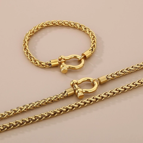 Horseshoe Shackle Wheat Chain Necklace Bracelet Titanium Stainless Steel Industrial Minimalist Punk Jewelry For Women Men