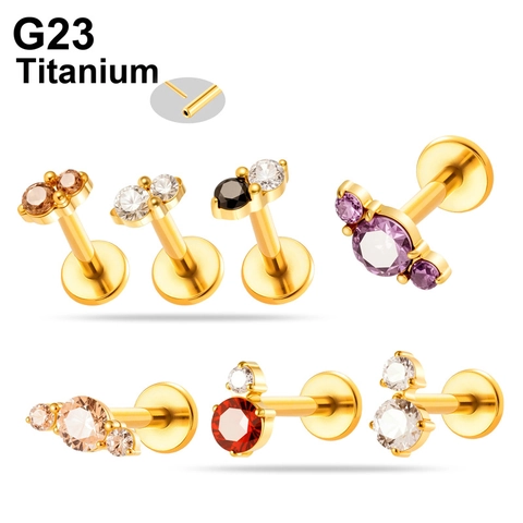 G23 F136 Titanium Alloy Push Fit Labret Lip Stud Geometric Rhinestone Inlaid Ear Bone Stud Fashion Piercing Jewelry For Women Men