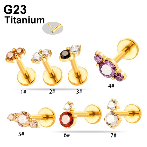 G23 F136 Titanium Alloy Push Fit Labret Lip Stud Geometric Rhinestone Inlaid Ear Bone Stud Fashion Piercing Jewelry For Women Men