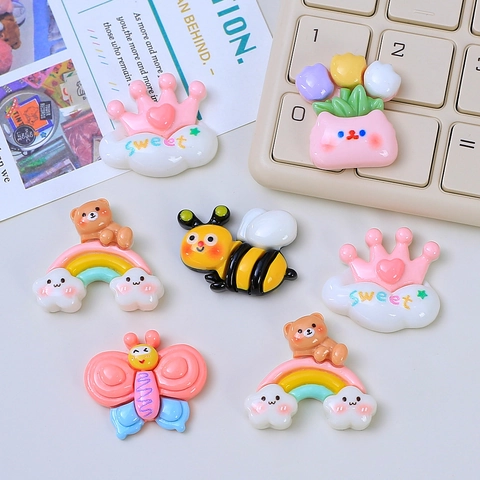 Harz DIY Cartoon Charms Süße Wolke Biene Schmetterling Bär Regenbogen Mond Blume Flatback Cabochons Für Handyhülle Scrapbooking