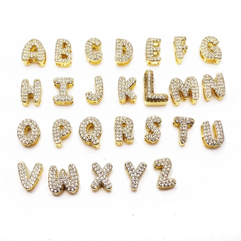 Ciondolo a 26 Lettere Inglesi in Rame Placcato Oro Micro-pavé Zircone Perla DIY per Collana Bracciale Creazione Gioielli Donna Accessorio