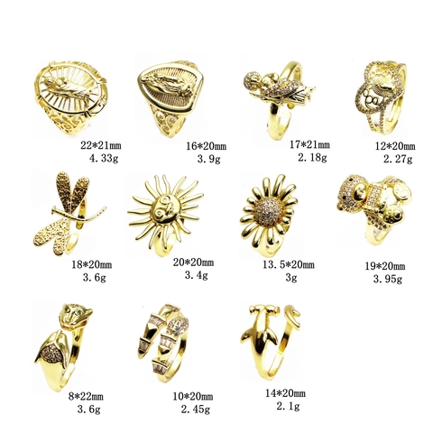 Adjustable Copper Ring Gold Plated Zirconia Inlaid Vintage Religious Virgin Mary Leopard Bear Heart Animal Ring Jewelry For Women