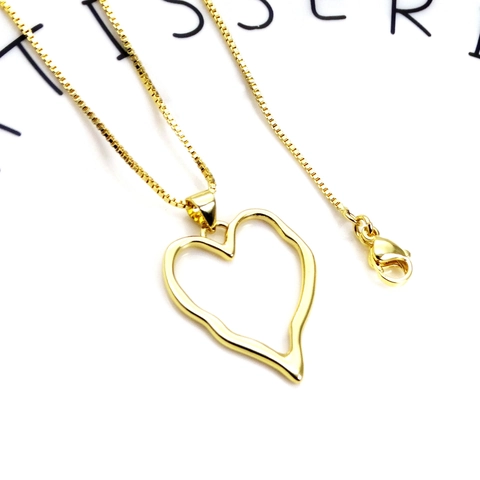 Minimalist Copper Micro Inlaid Zirconia Heart Pendant Necklace For Women Geometric Artistic Gold Plated Box Chain Jewelry