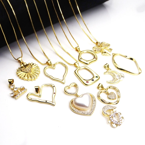 Minimalist Copper Micro Inlaid Zirconia Heart Pendant Necklace For Women Geometric Artistic Gold Plated Box Chain Jewelry