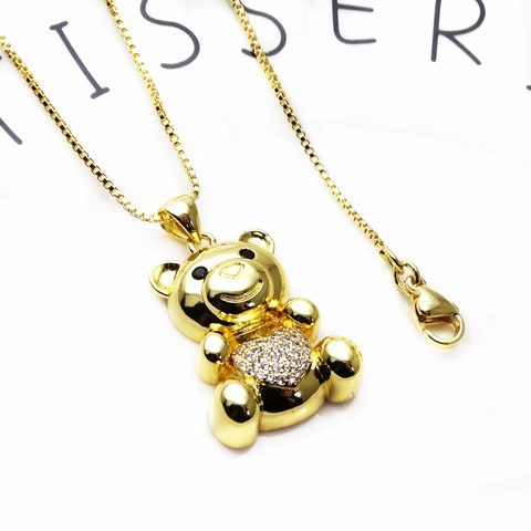 Collana con Ciondolo a Orso in Rame Placcato Oro con Cuore Zirconia Carino Stile Animale Pendente per Donne Ragazze Accessorio Quotidiano